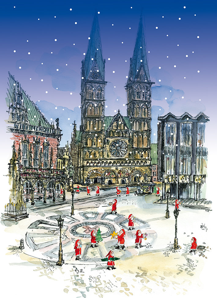 Postkarte Bremer Marktplatz mit Dom weihnachtlich